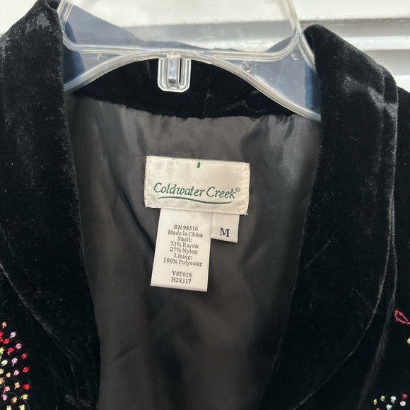 Coldwater Creek Black Velvet Embroidered Floral Vest Sz M Whimsigoth Fairy Lined - Picture 6 of 7